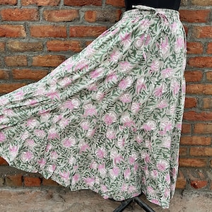 Indian Hand block Printed Long Skirt Dress For Women, Block Print Skirt, Hand Printed Dress, Women White Cotton Long Skirt