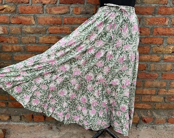 Indian Hand block Printed Long Skirt Dress For Women, Block Print Skirt, Hand Printed Dress, Women White Cotton Long Skirt