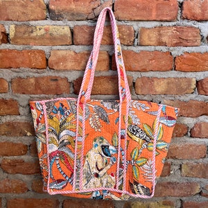 Gesteppte Baumwolle handbedruckt reversibel große mehrfarbige Blumen Einkaufstasche Umweltfreundliche nachhaltige robuste Einkaufstasche handgemachte Boho Tasche