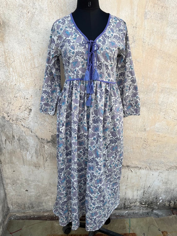 Hand Block Printed Cotton Maxi Dress: Indian Boho Gown - Etsy