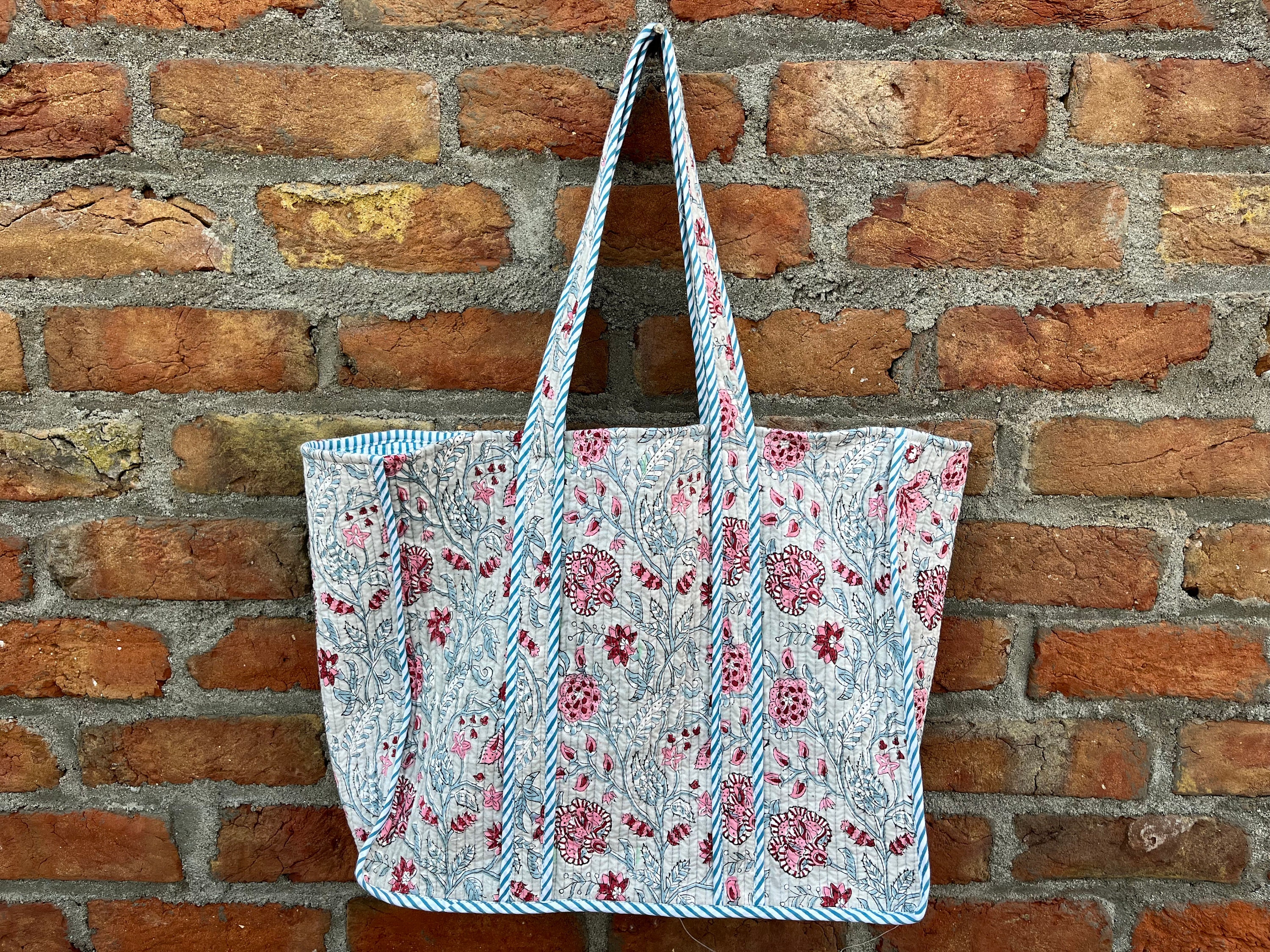 Handmade Quilted Floral Tote Bag: Reversible Cotton Shopper