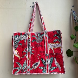 gesteppte Einkaufstasche indische handgemachte Umhängetasche, gesteppte Baumwolltasche große Tasche, Einkaufstasche mit Innentasche, gesteppte Einkaufstasche mit Reißverschluss