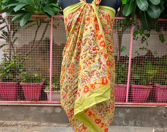 Hand Block Print Cotton Sarong, Beach Wrap Pareo, 180cm x 100cm