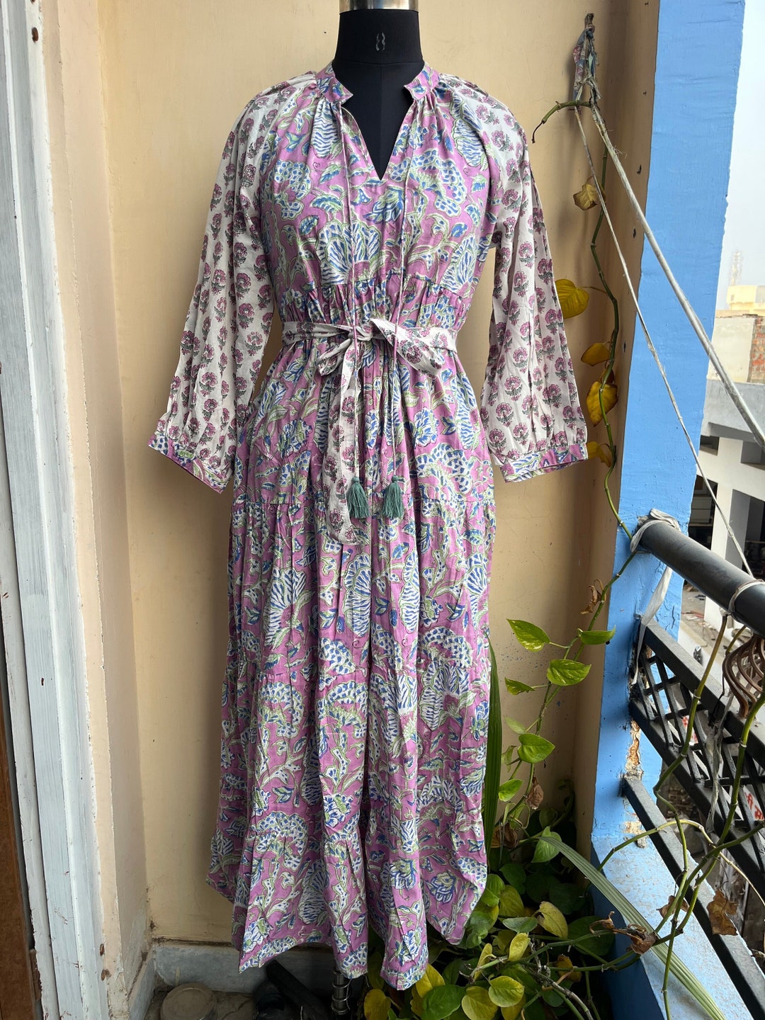 Long Sleeves Button Up Color Block Maxi Shirt Dress main image 1