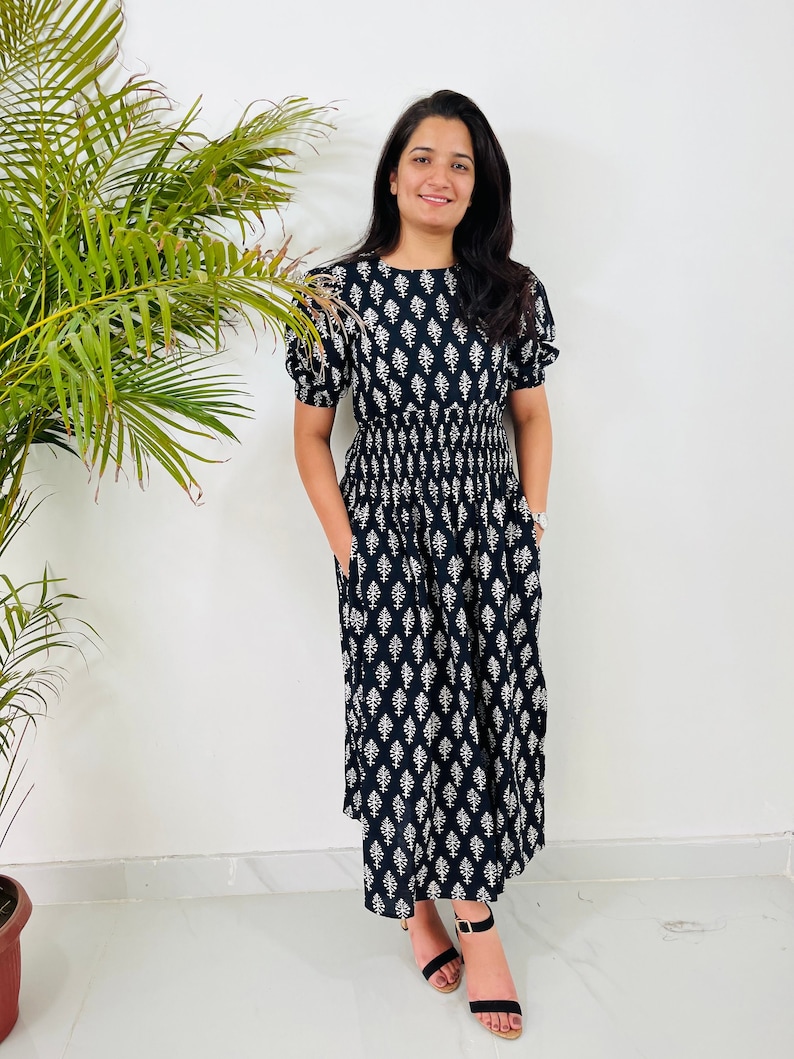 Block print summer dress, Indian Tunics, Indian Cotton Long maxi Dress, Indian Cotton Dress, short sleeve dress with pocket, floral dress