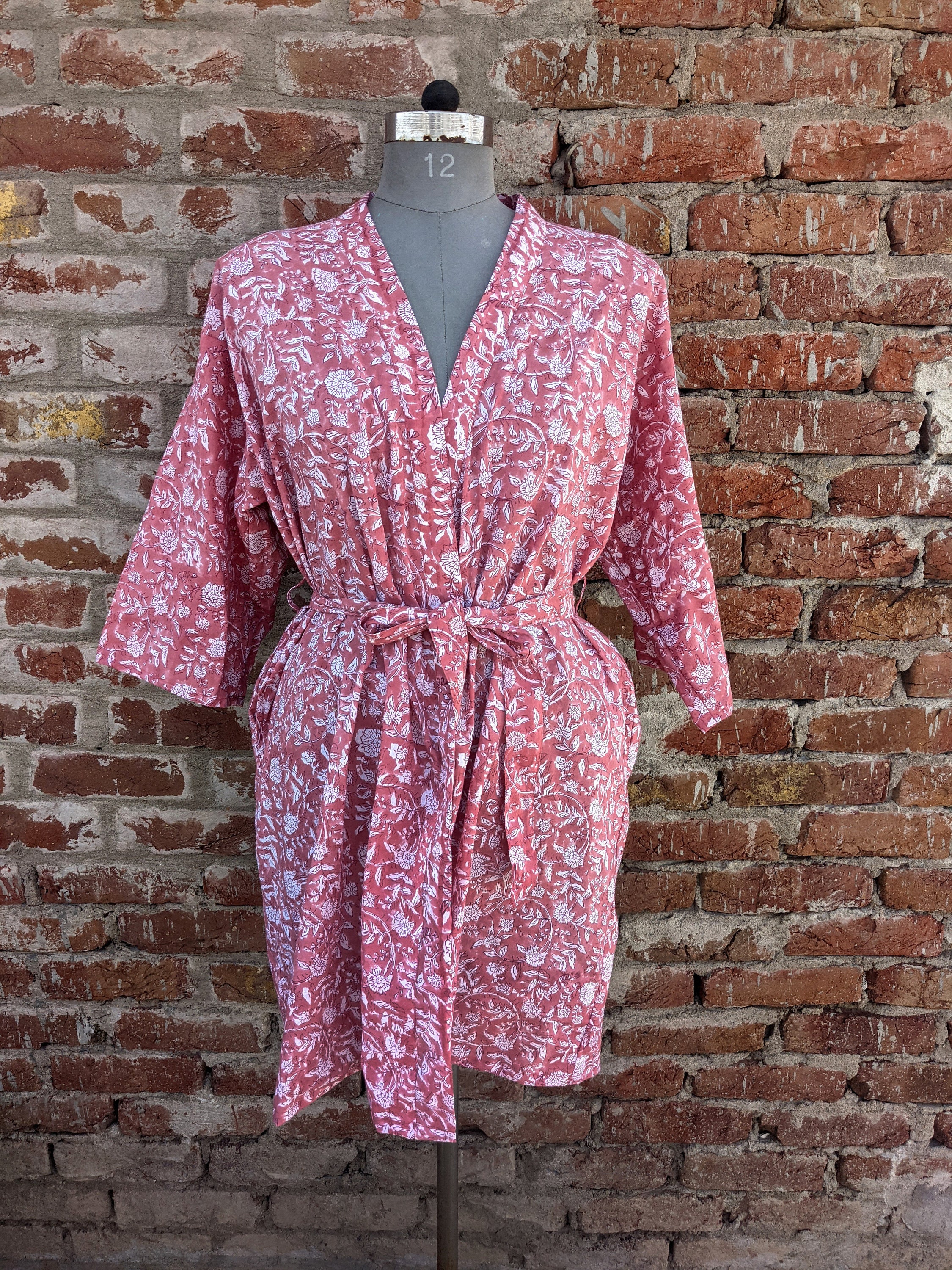 Designer Cotton Bathrobe, Vintage Cotton Quilted Robes, Handmade Cotton Block  Printed Kimono Jacket, Bridesmaid Dressing Gown - Etsy