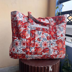 Gesteppte Baumwolle handbedruckt reversibel groß blau Floral Einkaufstasche Umweltfreundlich nachhaltig robust Lebensmittelgeschäft Einkauf handgemachte Kunst Boho