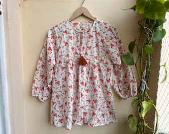 Hand Block Printed Top, Summer Top, Cotton Top,  Women's top, hand block print women's blouse, boho tunics tops, hippie blouse