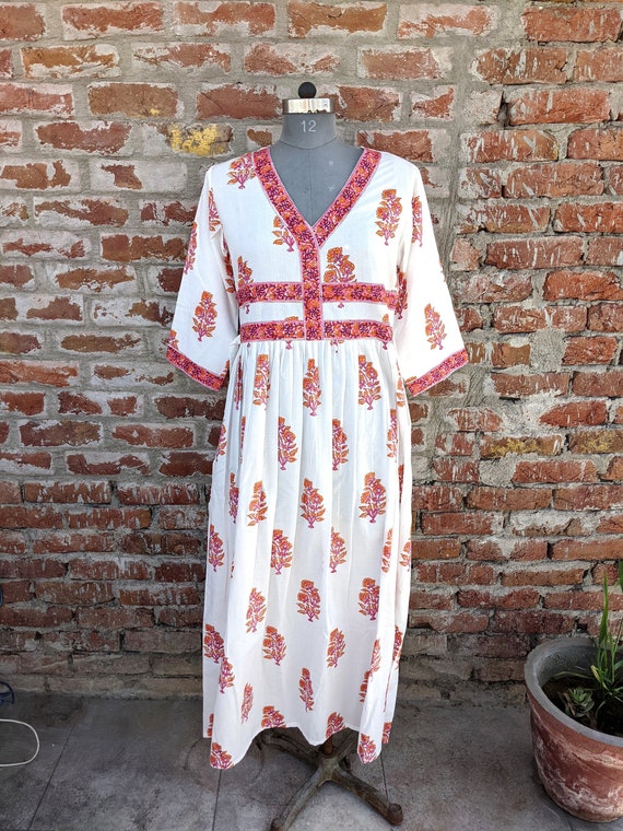 Cotton Block Pattern Dress