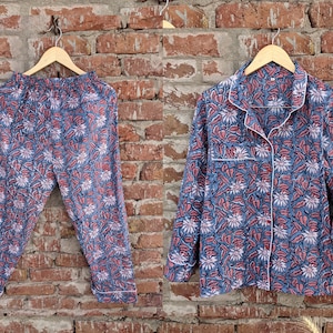 Cotton Pajama Set: Floral Bird Print Ladies Loungewear