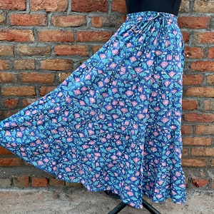 Handmade Block Print Cotton Maxi Skirt: Boho Floral Tiered Skirt