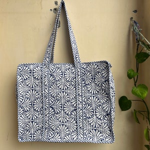 gesteppte Einkaufstasche indische handgemachte Umhängetasche, gesteppte Baumwolltasche große Tasche, Einkaufstasche mit Innentasche, gesteppte Einkaufstasche mit Reißverschluss