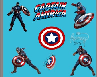 キャプテン・アメリカ バンドル、キャプテン・アメリカのデジタルクリップアート、キャプテン・アメリカのクリップアート、アベンジャーズのクリップアート、シルエットカメオ、クリカット用のSVGファイル、