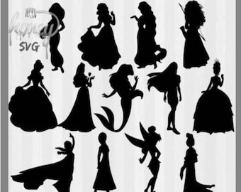 Fichier svg silhouettes princesse Disney, dxf princesse, clipart princesse Disney, clipart princesse Disney, svg princesse disney, fichiers svg, cricut