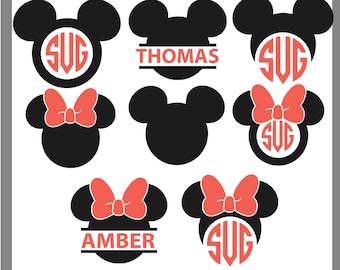 ミッキーマウスとミニーマウスのモノグラム、ディズニーランド、ディズニーワールド、SVG、EPS、PNG