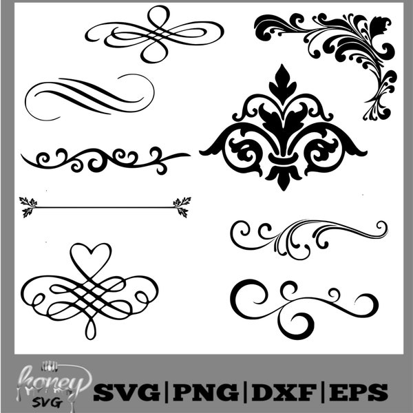 Bundle Flourish, Svg, Dxf, Png, Eps