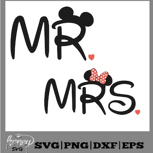 Mr and Mrs. Mickey and Minnie Mouse, Disneyworld, Disneyland, Svg, Png, Dxf, Eps