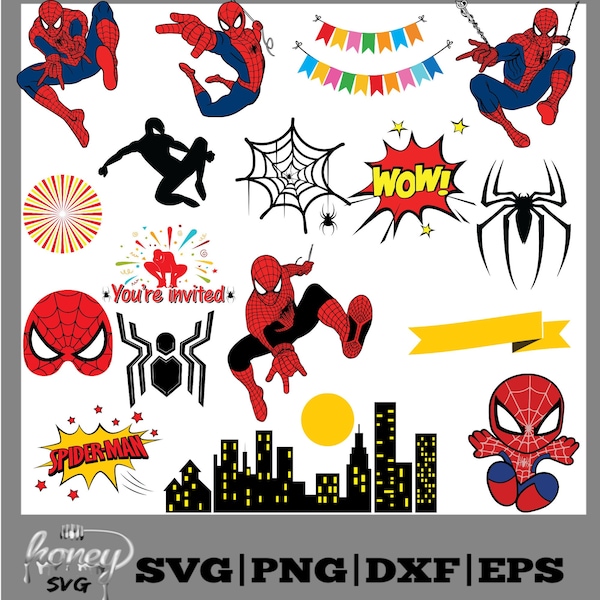 Spiderman SVG Bundle/Spiderman Mask/DIY Invitation/ T shirt design/ Svg/eps/dxf/png
