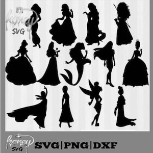Disney Princess Silhouettes svg file, princess dxf, Disney Princess Clipart, Disney Princess Clip art, disney princess svg, svg files,cricut