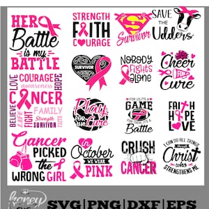 Cancer Awareness SVG-bundel / Breast Cancer SVG / Cut Files / Cricut / Commercieel gebruik / Pink Ribbon SVG / Silhouet / Vector