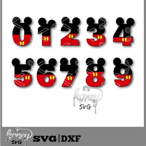 Mickey Mouse Numbers ,svg,dxf