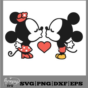 Besando a Mickey y Minnie Mouse, Amor, Disneyworld, Disneyland, Svg, Png, Eps, Dxf