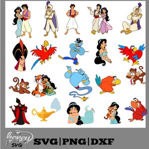 Aladdin Clipart SVG Bundle, Princess Jasmine, Cut File, Genie svg, Instant Download Svg, Png, Dxf, Cricut, Layered SVG, Vector, Png, Clipart