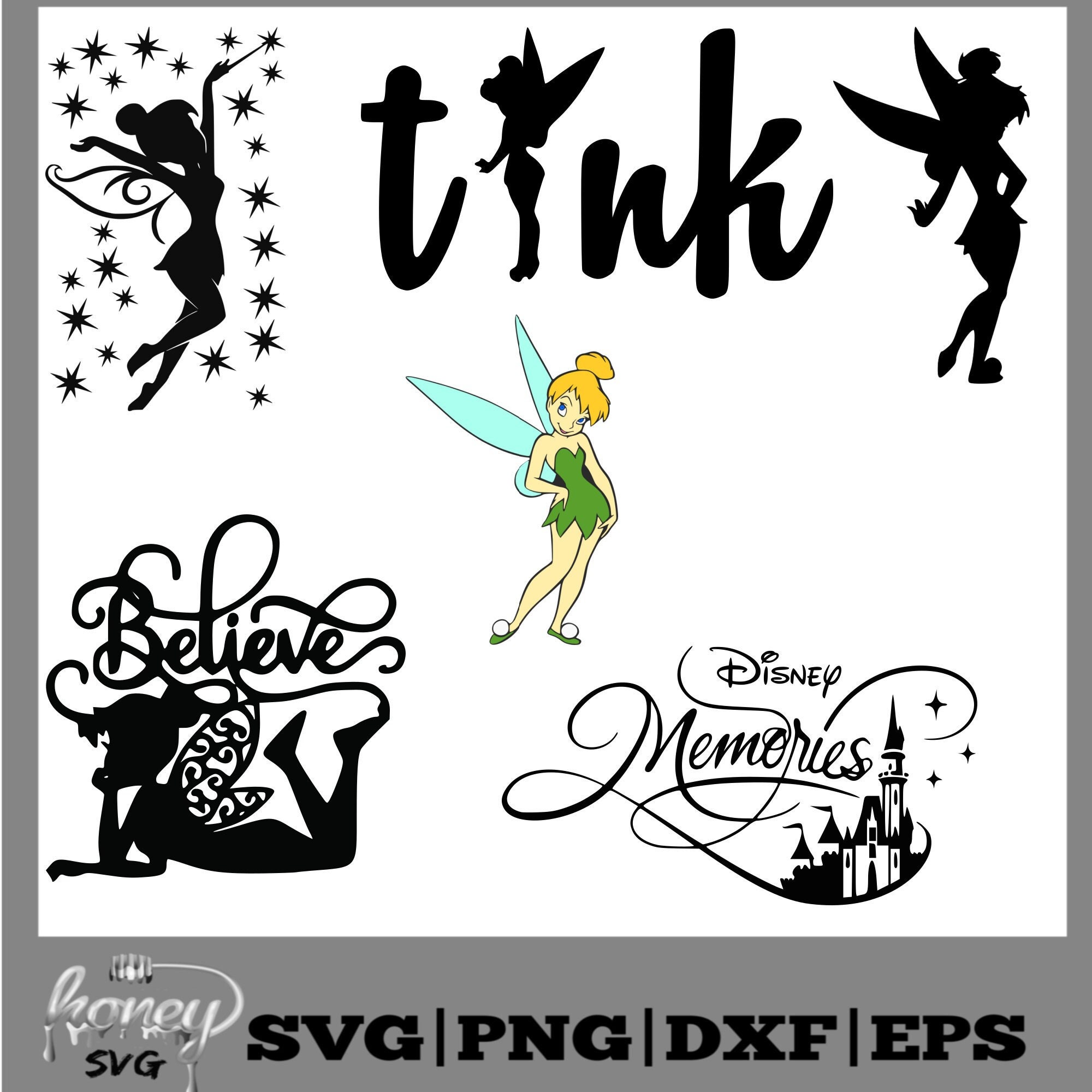Campanilla SVG, archivo de corte de Campanilla, silueta de Campanilla, svg de corte de vinilo, eps, Cricut, silueta, dxf, 3 diseños