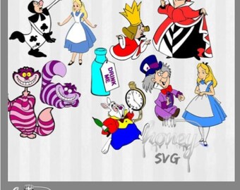 Alice in Wonderland Clipart, Alice in wonderland svg, Digital Clip Art, Alice in Wonderland birthday, alice svg, mad hatter svg, svg files