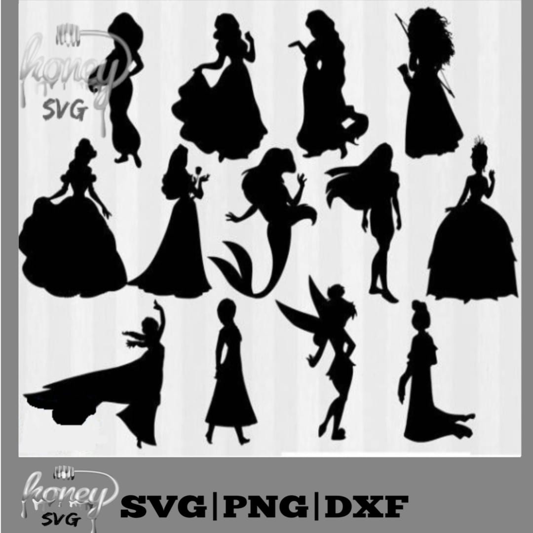 Disney Princess Silhouettes Svg File, Princess Dxf, Disney Princess ...