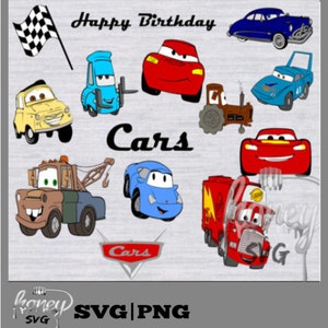 Cars Designs, 15 Cars Images, Lightning McQueen, Mater, Digital Download in .SVG and .PNG formats, DIY Cars, Cars clip art