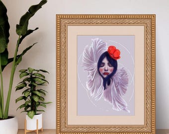 Arte mural sereno y caprichoso - 'Belleza' - Impresión giclée surrealista