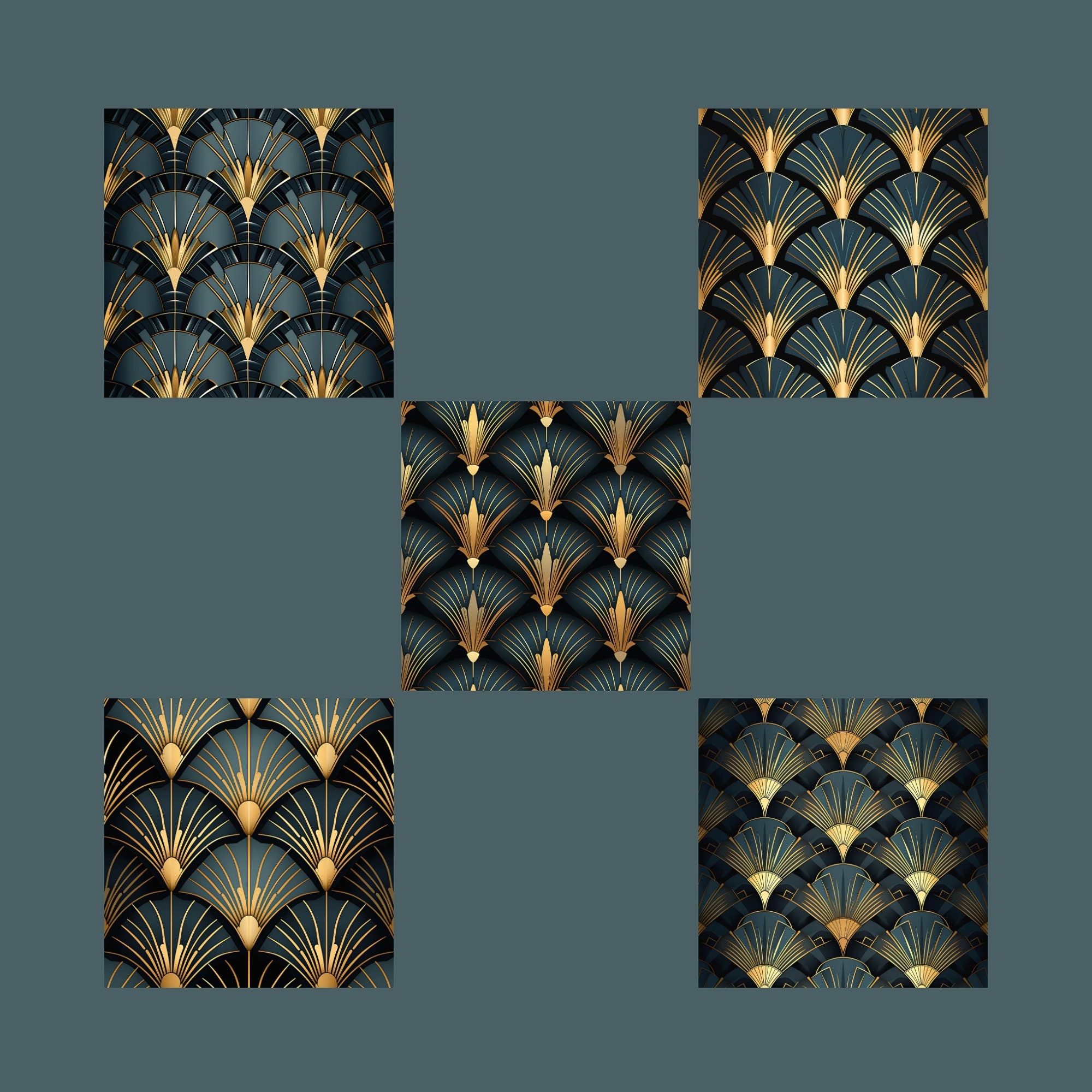 Vintage Art Deco Digital Paper, Blue and Gold Digital Paper Pack, Art ...