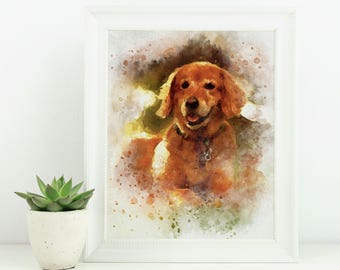 Retrato de mascota personalizado estilo acuarela, arte mural personalizado para mascotas, regalo único con lámina artística, obra de arte de mascota a medida a partir de una foto.