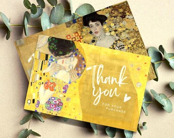 Plantilla de tarjeta de agradecimiento de Canva, tarjeta de agradecimiento de Klimt, tarjeta de agradecimiento empresarial editable, tarjeta de inserción imprimible