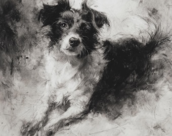 Retrato de perro personalizado, dibujo a carboncillo, obra de arte original dibujada a mano
