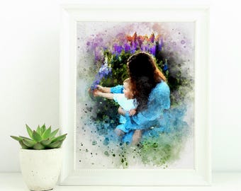 Retrato personalizado en estilo acuarela, arte de pared colorido personalizado, regalo de impresión artística única, obra de arte a medida a partir de una foto.