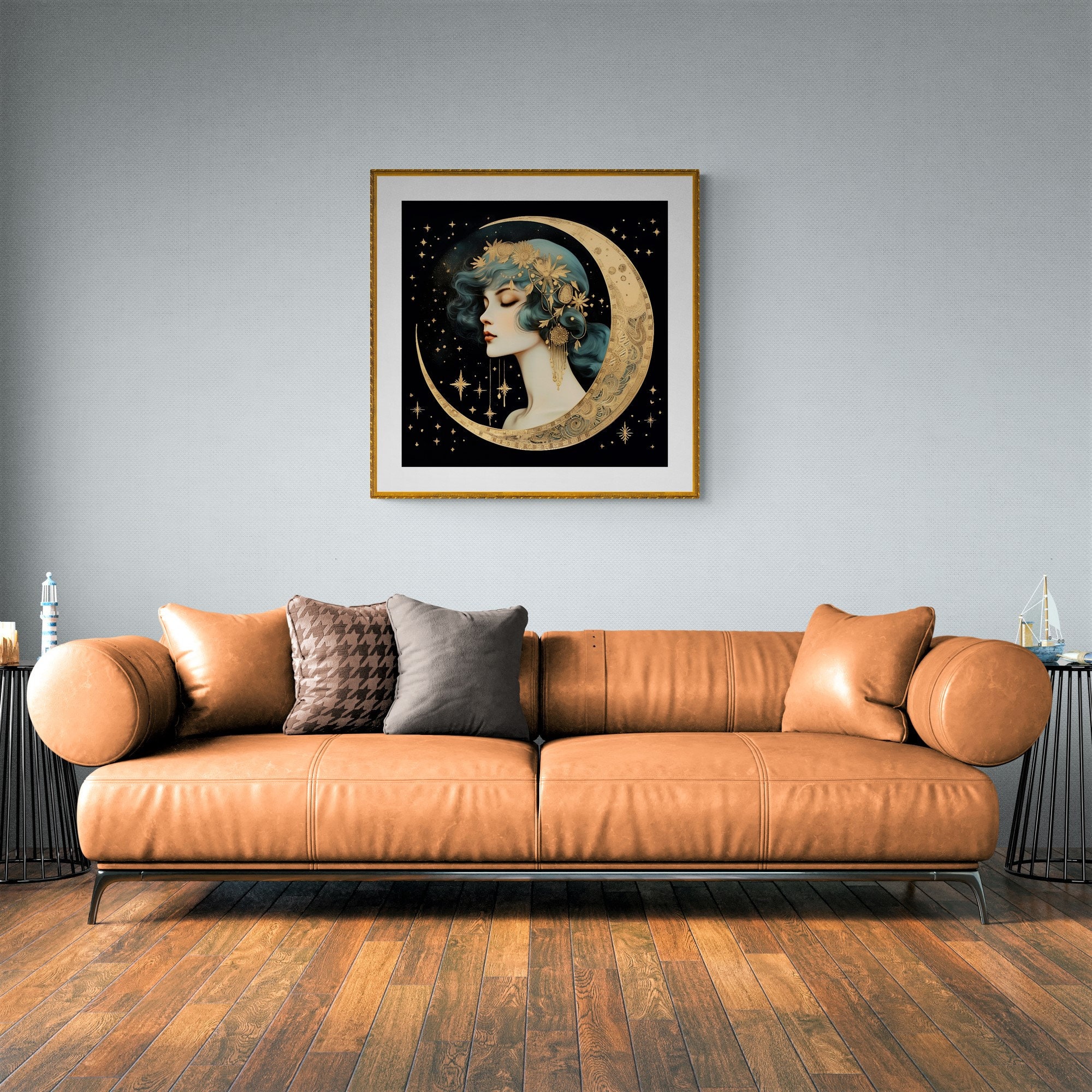Vintage Art Deco Wall Art Woman and Moon Vintage Art Print Etsy UK