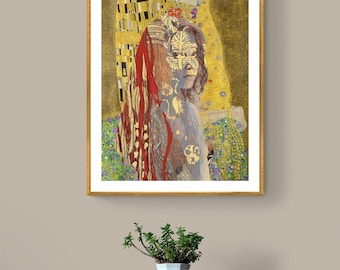 Retrato artístico personalizado de Klimt, arte de pared colorido personalizado, regalo de impresión artística única, decoración del hogar Art Nouveau a medida.
