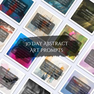 Desafio de 30 dias para criatividade de artistas abstratos, dicas diárias de arte abstrata, adesivos digitais de inspiração artística, exercícios criativos para impressão
