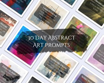 Desafío de creatividad de 30 días para artistas abstractos, ideas diarias de arte abstracto, pegatinas digitales inspiradoras, ejercicios creativos imprimibles