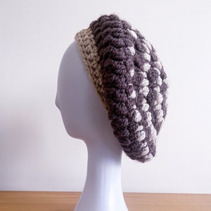 Handmade Winter Beret | Brown & Cream | Handcrafted | Adult Beanie | Autumn Fall