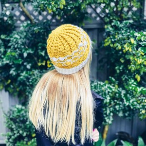 Handmade Winter Beanie | mustard and white | Handcrafted | Adult Beanie