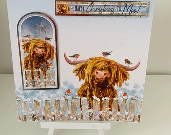 Handmade Highland Cow set of 3 Christmas cards