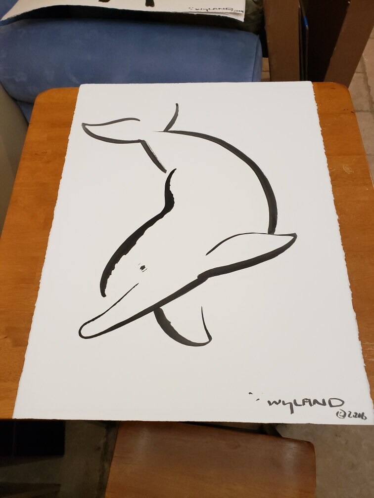 Wyland Original Painting -sumi-e - Smiling Dolphin 30