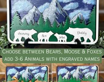 Personalized 3D Animal Family Sign | Custom Family Names | Family Christmas | Mama Bear | Papa Bear | Engraved Family Animal Names | for Mom