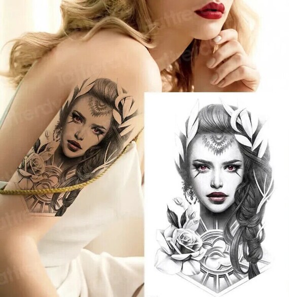 Gothic Vampire Woman Roses Detailed Tattoos Sticker Womens - Etsy