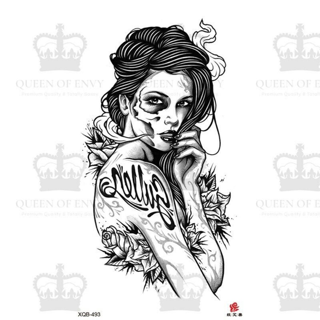 Beautiful Sad Sullen Girl Tattoo Fake Press Sticker Womens - Etsy Hong Kong