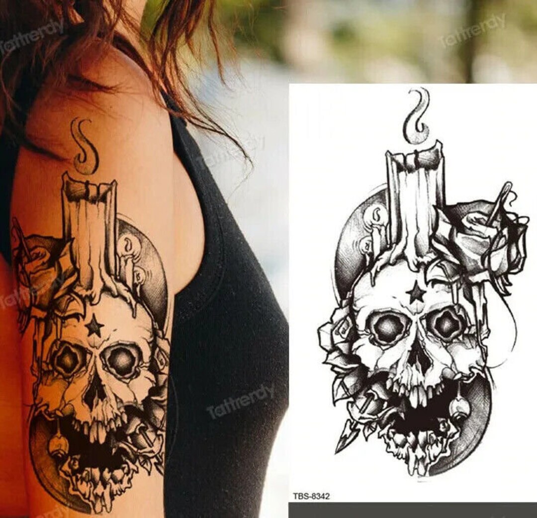 Skull & Burning Candle Temporary Tattoo Fake Sticker Womens - Etsy Ireland Skull & Burning Candle Temporary Tattoo Fake Sticker Womens - Etsy Ireland