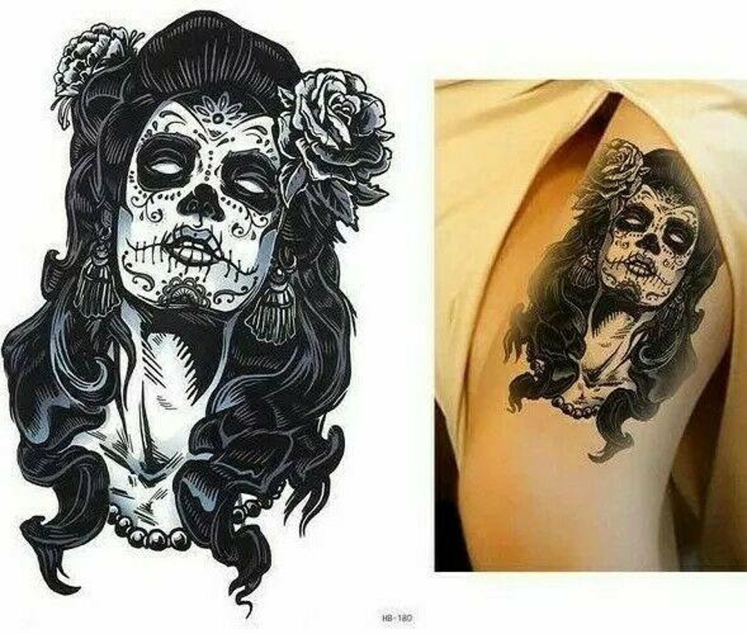 Day of the Dead Rose Zombie Temporary Tattoos Sticker Women - Etsy Norway